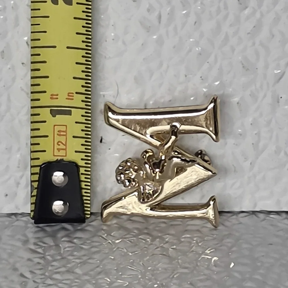 Initial Brooch L Razza Letter M Vintage Cherub Pin Gold Tone Grannycore